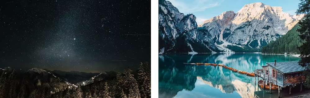 نمونه عکاسی ستاره ها در شب و تصویر کوه و دریاچه و تاصیر فول فریم بودن سنسور