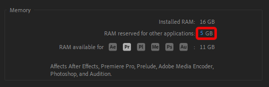 تنظیم مقدار RAM برای سرعت بهتر پریمیر پرو