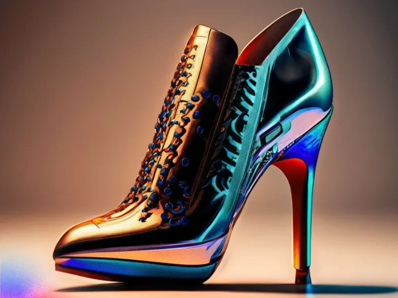 studio shot of futuristic high heels warm lighting