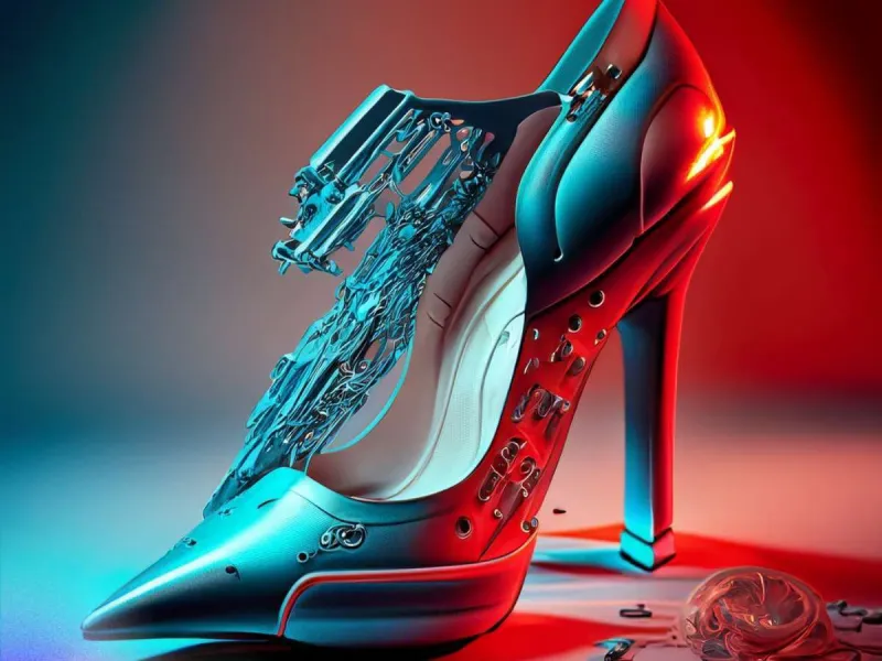 studio shot of futuristic high heels warm red blue gel lighting shallow depth of fiel WvkIYzSbgu